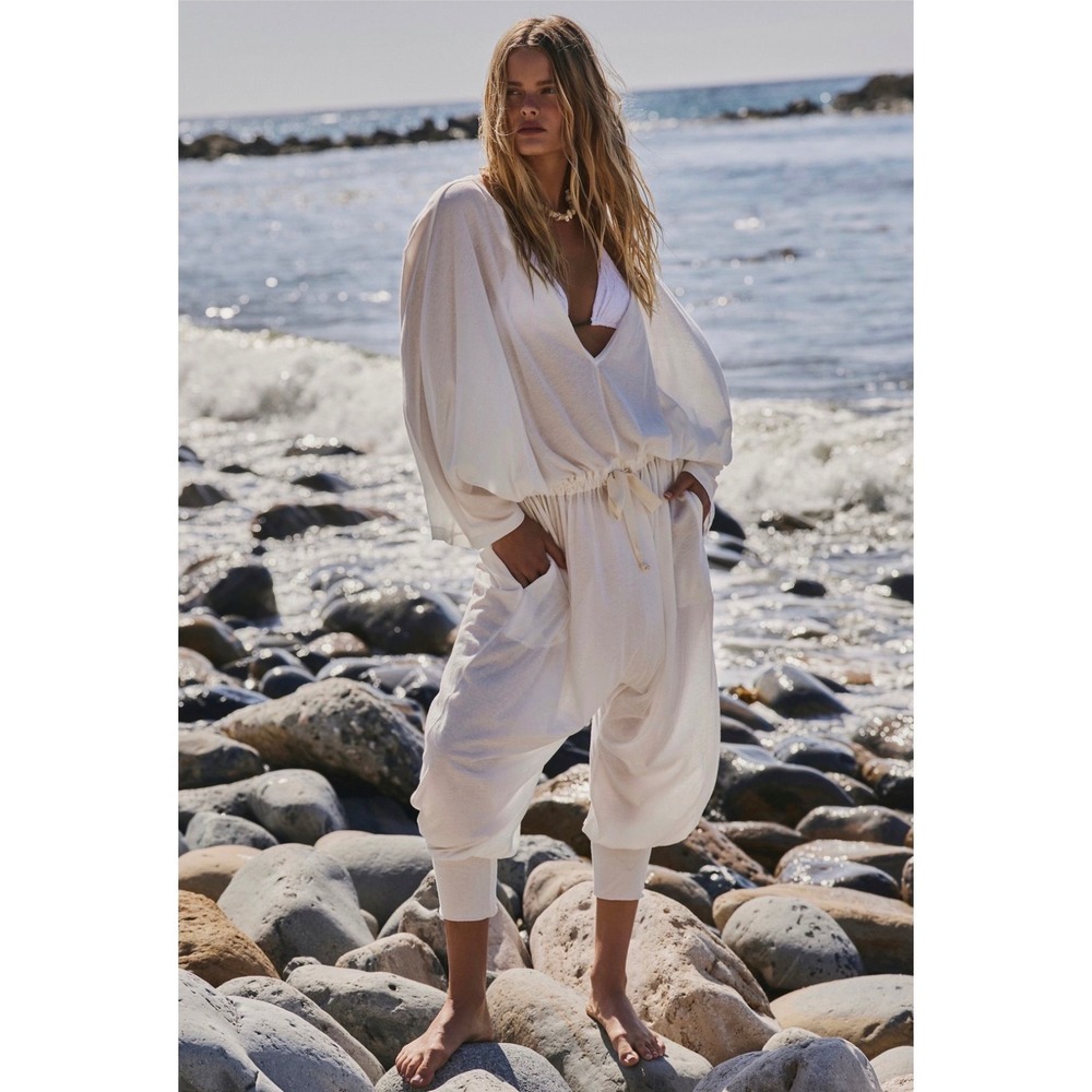 Free People Elowen One-Piece Jumpsuit ivory White Large New NWT beach harem